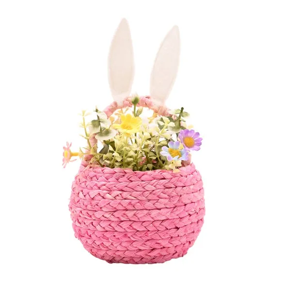 Eggstraordinary Gift Co. Faux Flower Easter Bunny Basket Decoration