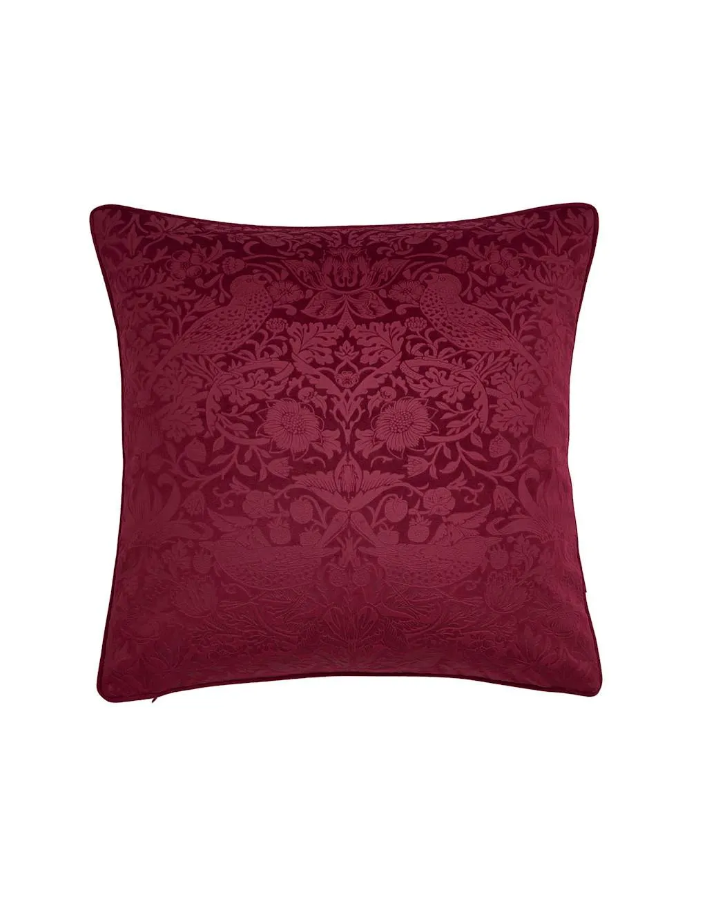 William Morris At Home Velvet Strawberry Thief Cushion Berry