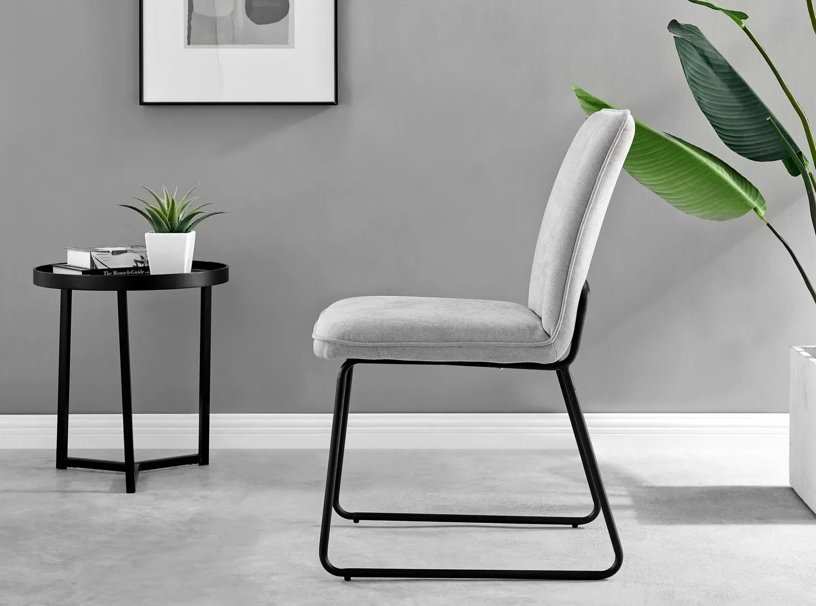 FurnitureboxUK Set of 2 Modern Chic Deep Padded Soft & Durable Stitched Fabric & Black Powder Coated Metal Leg Dining Chairs in Light Grey 6