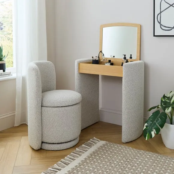 Frankie Boucle Compact Dressing Table Set with Mirror and Stool
