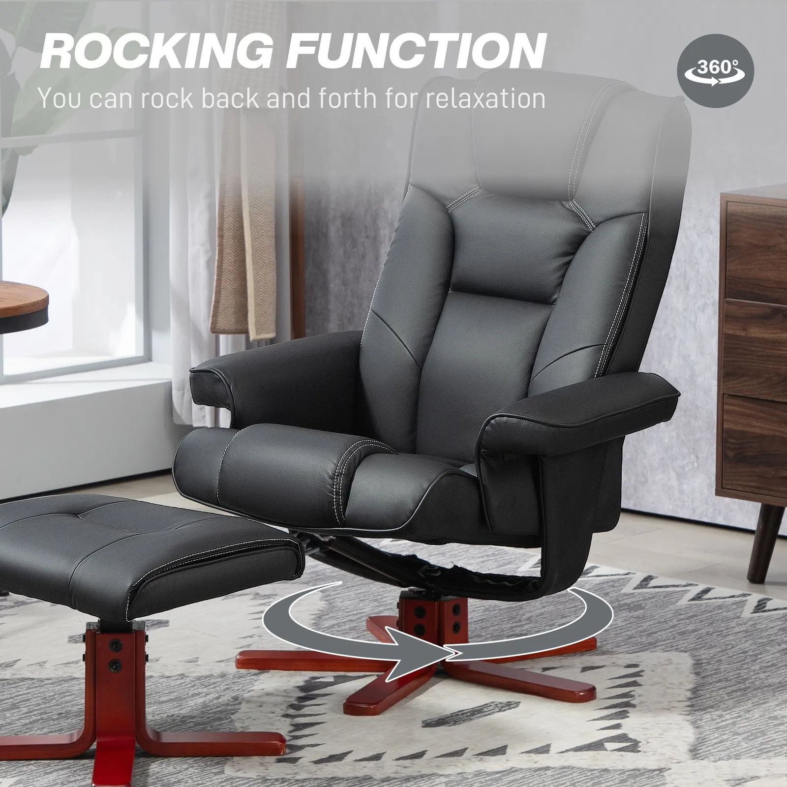 HOMCOM Reclining Armchair with Footstool & Adjustable Backrest in Black 5