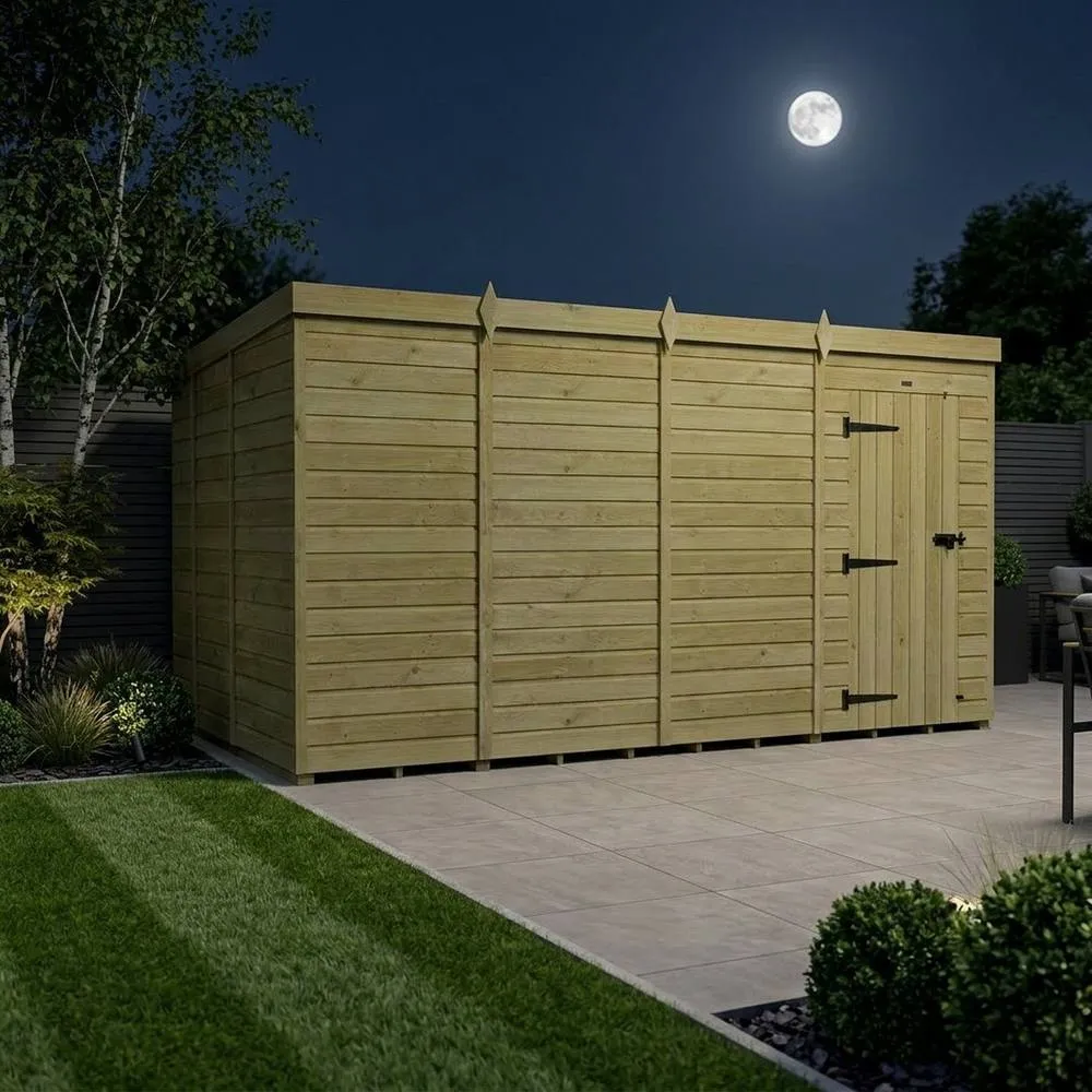 Buttercup Farm 16ft x 9ft Pent Garden Shed Single Door No Windows - Timber in Brown 3