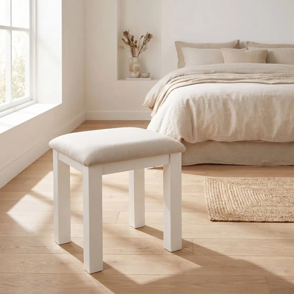 Seconique Cambridge Dressing Table Stool - Linen/Oak/Oat Fabric in White