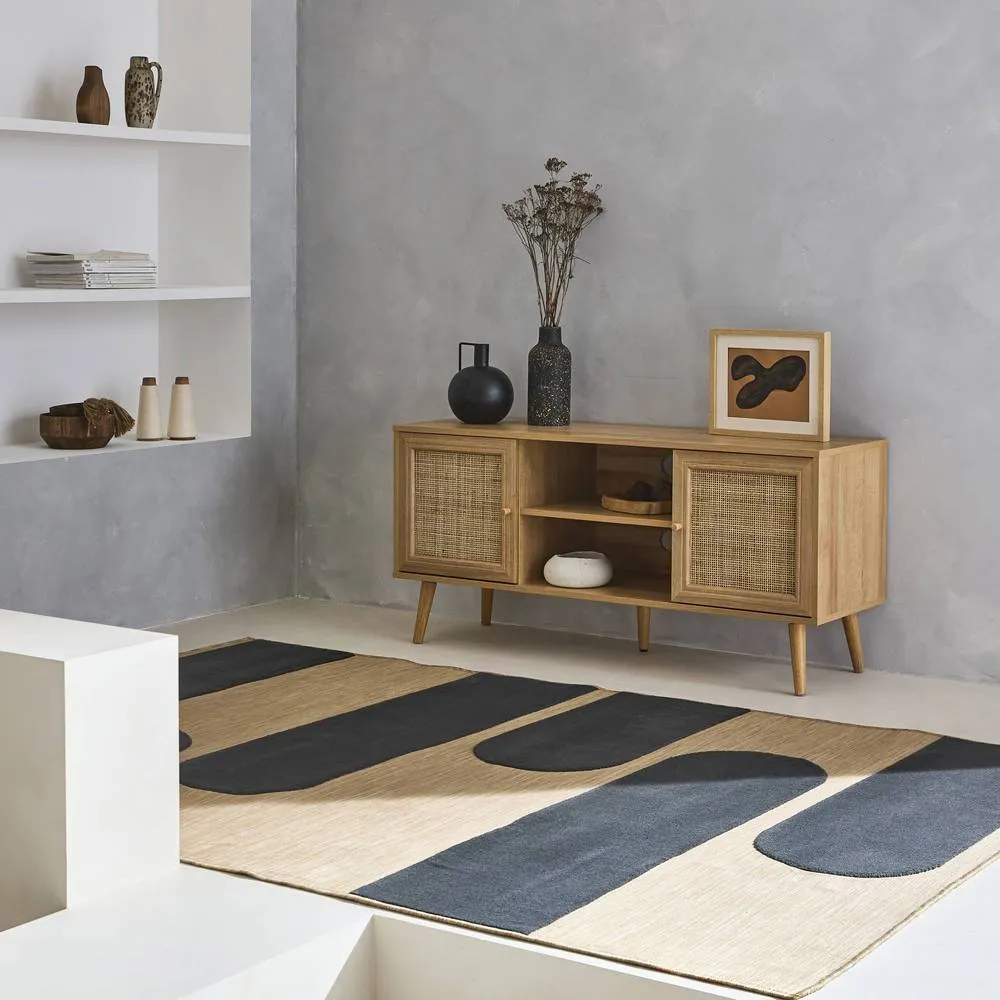sweeek 120cm TV unit wooden & cane effect 2 doors in Beige 3