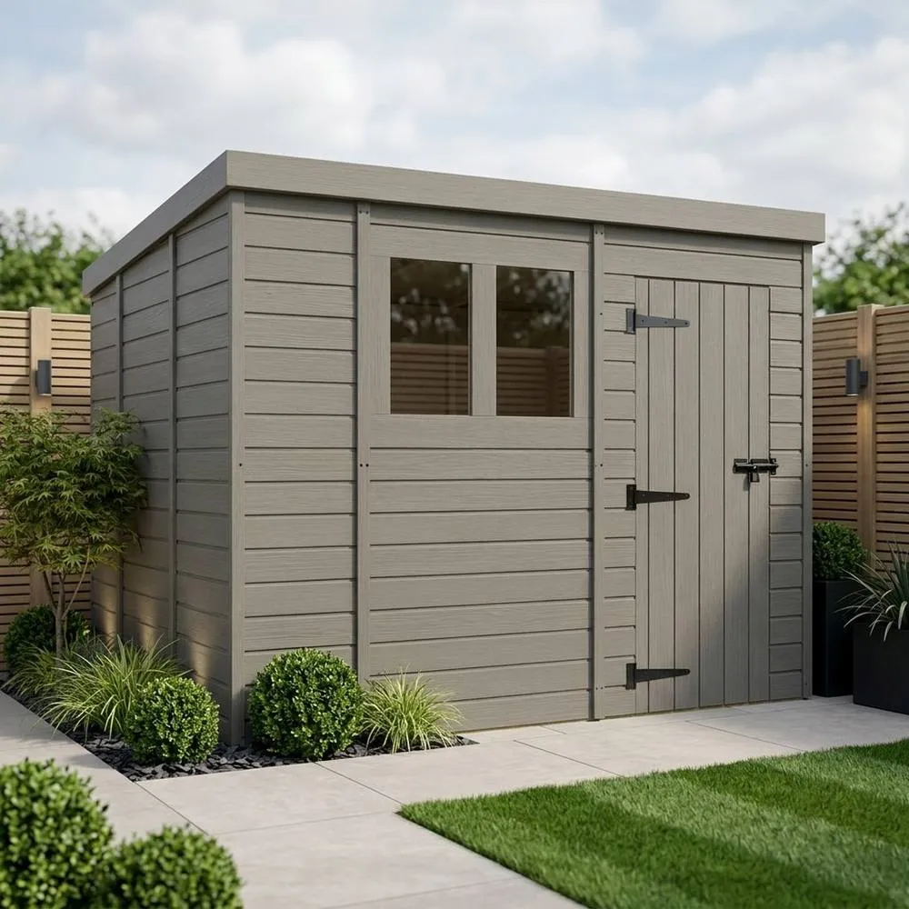 Buttercup Farm 10ft x 9ft Composite Pent Garden Shed Single Door With Windows - Grey 2