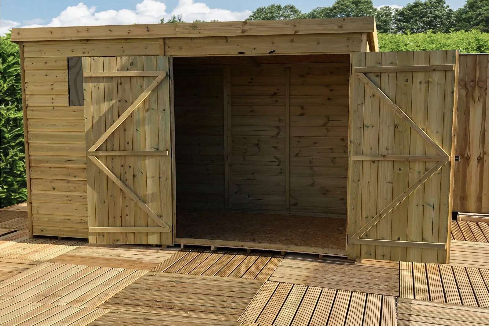 Marlborough 10 x 8 Pressure Treated Pent Garden Shed with Double Doors in Natural 3