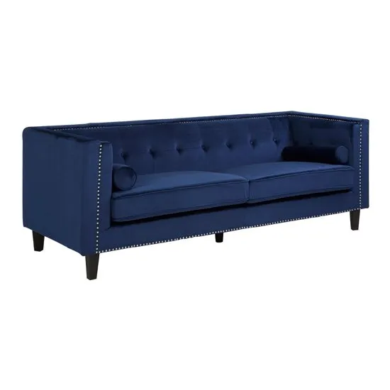 Felisen Velvet Upholstered 3 Seater Sofa In Midnight Blue