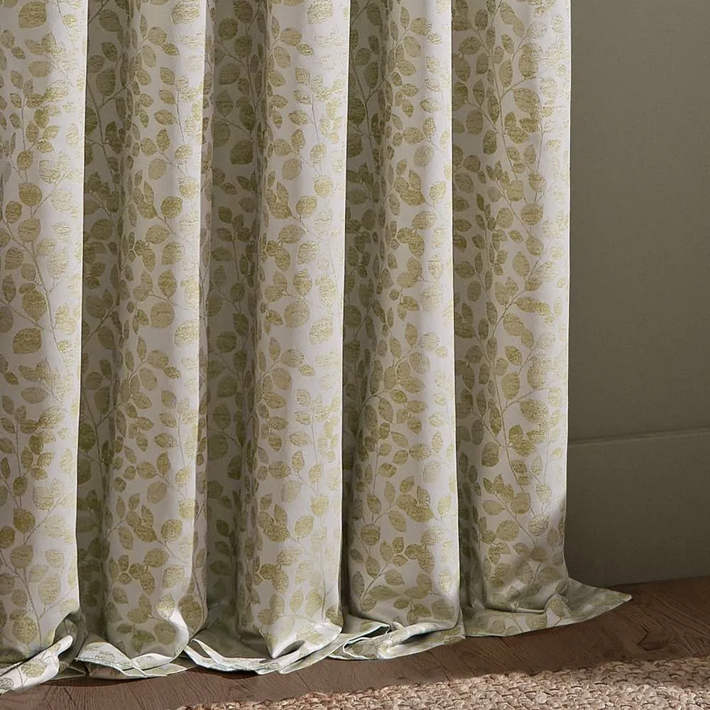 Wylder Grace Leaf Jacquard Fully Lined Pencil Pleat Curtain Pair in Pale Green 5