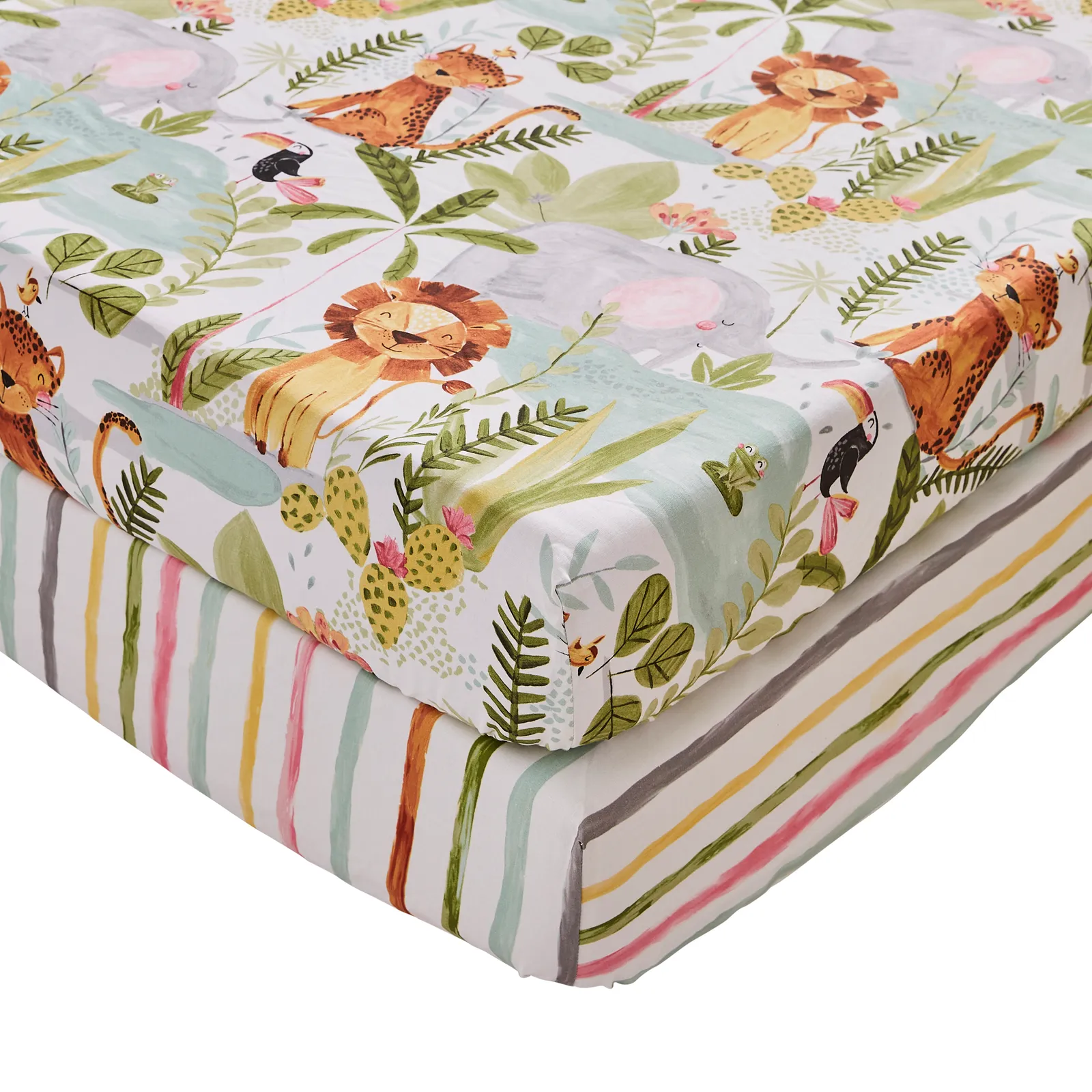 Set of 2 Jungle Friends Thread Count 100% Cotton Fitted Sheets 3