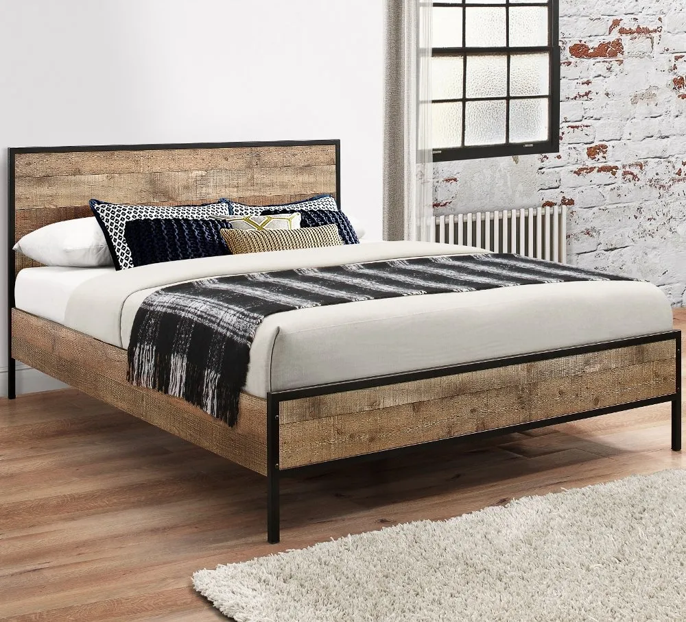 Wooden and Metal Bed Frame 4ft6 Double Urban Rustic