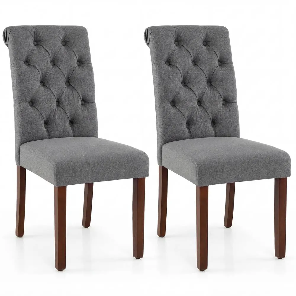 Costway Upholstered Dining Chairs Set of 2 Button Tufted Chairs w/Padded Seat in Grey