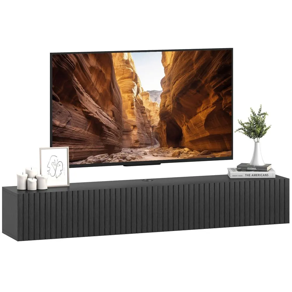 HOMCOM Wall Mount TV Stand Cabinet with Fluted Flip-Down Doors in Black 2