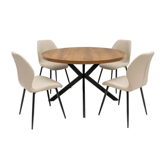 Panama Round Dining Table with 4 Davis Faux Leather Dining Chairs 2