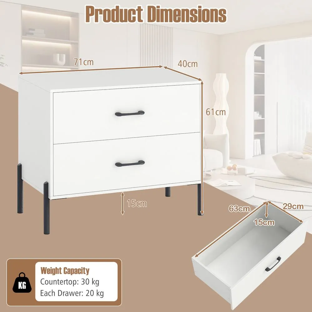 Costway 2 Drawers Dresser Nightstand with 2 Removable Drawers-White in White 2