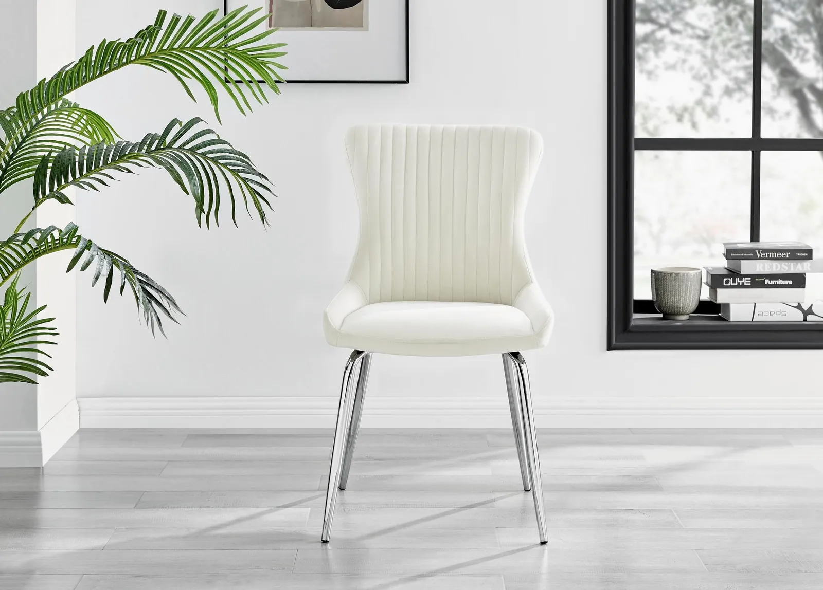 FurnitureboxUK Novara Round Glass Dining Table & 4 Nora Silver Leg Chairs in Cream 6