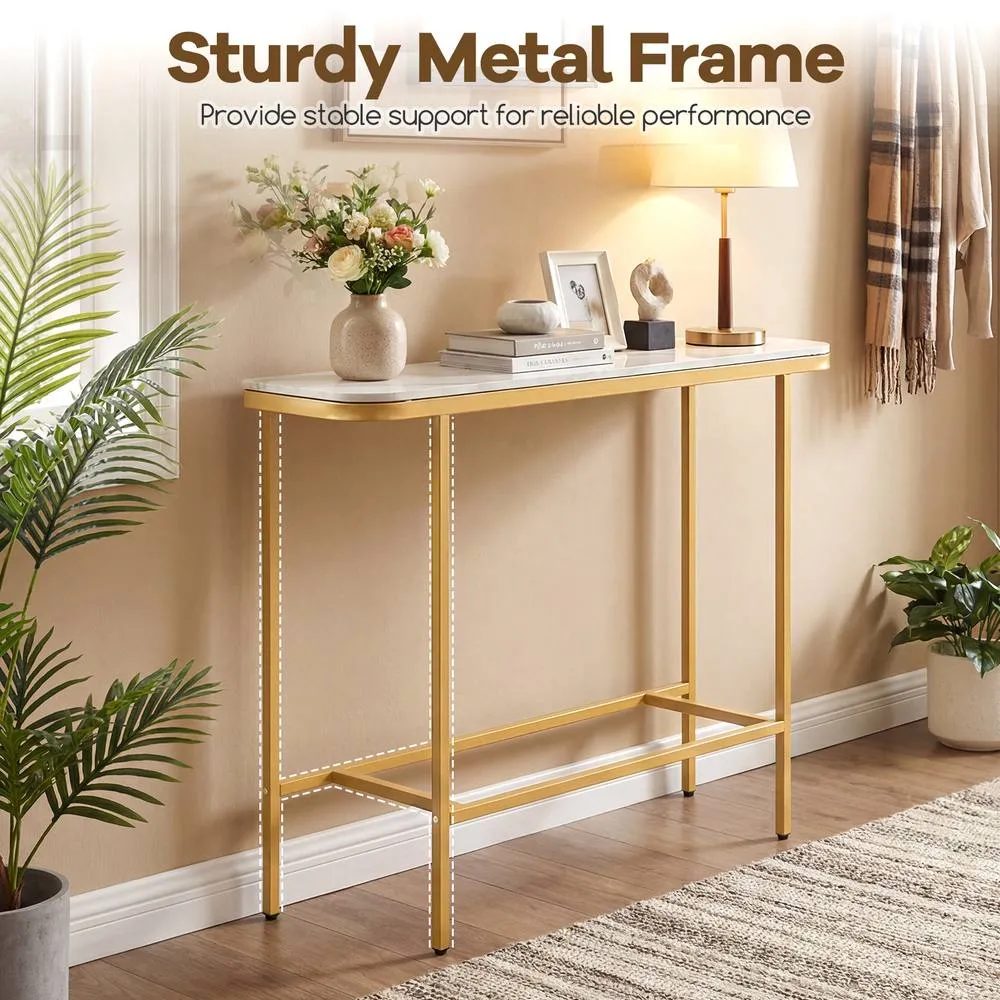 Costway Entryway Table Modern Hallway Sofa Console Table w/ Faux Marble Top in White 4