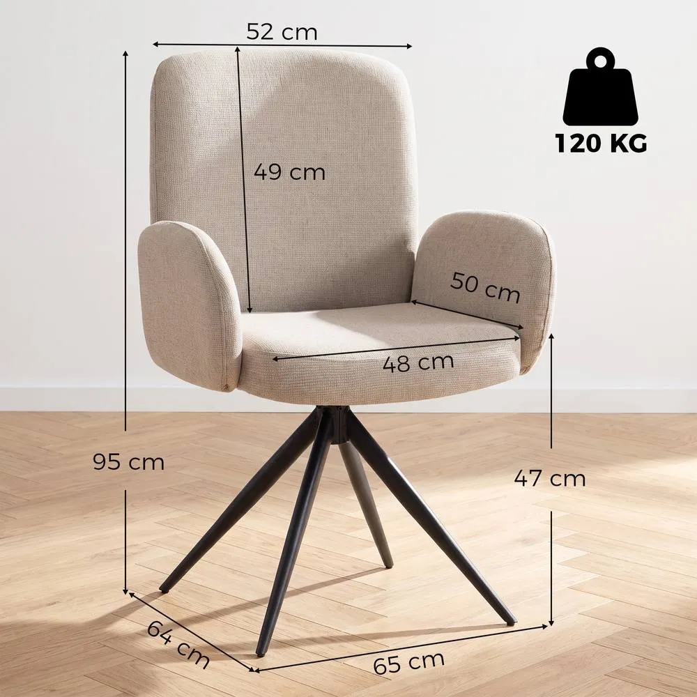 HOMCOM Swivel Accent Chair with Curved Backrest, Upholstered, Light Brown 3