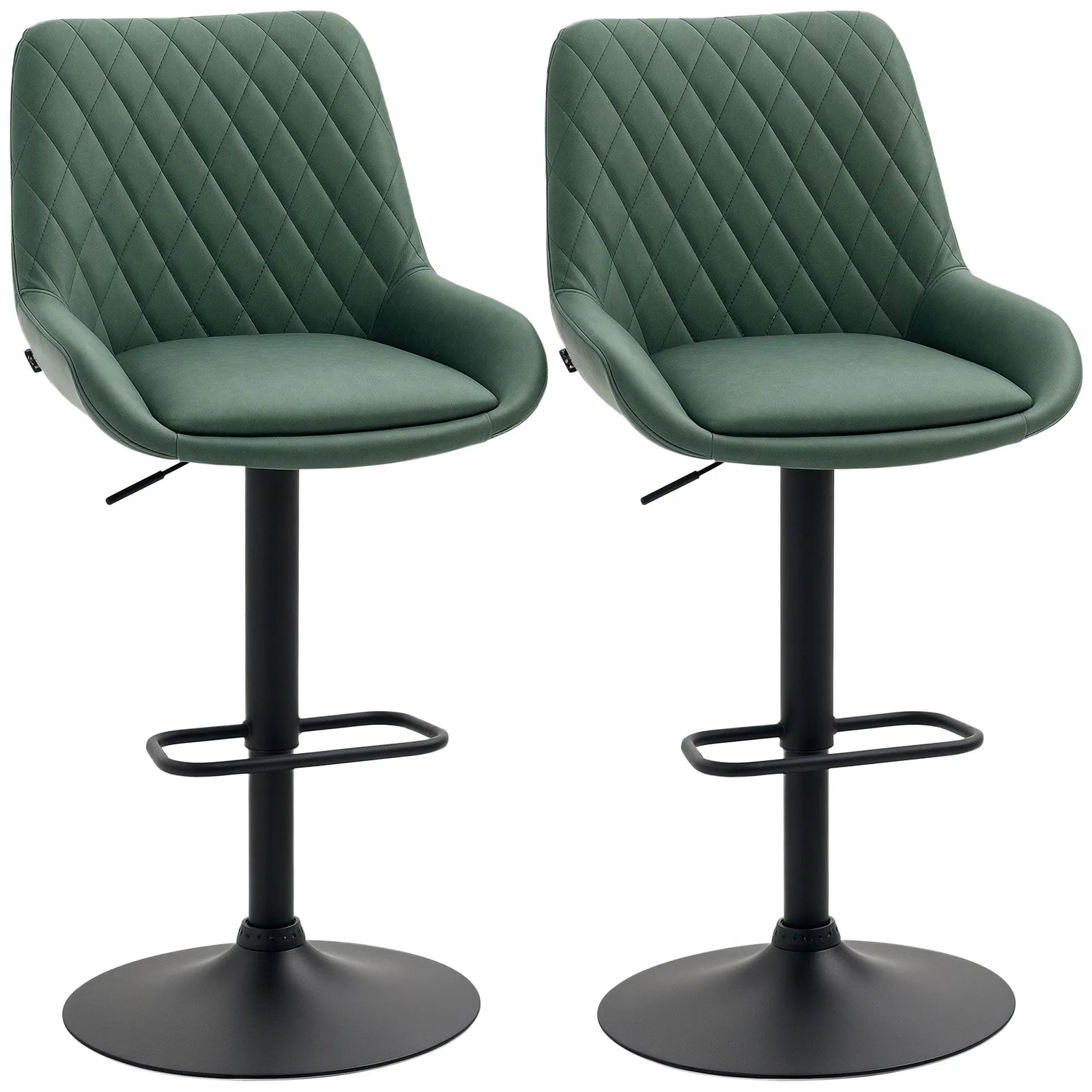 HOMCOM PU Leather Padded Bar Stools Set of 2 with Metal Base in Green 2