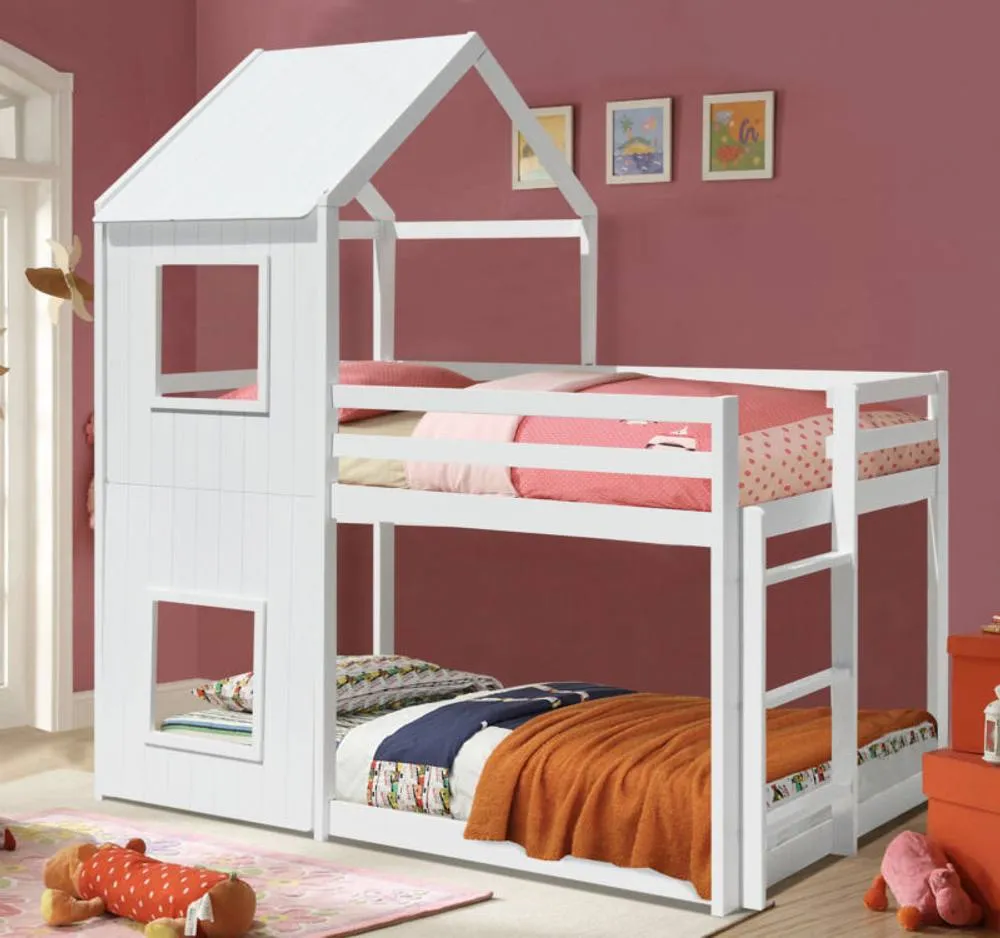 Comfy Living Ltd Wooden House Bunk Bed in White 1