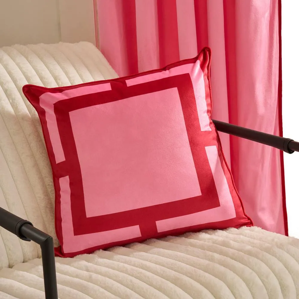 OHS 2 x Square Print Matte Velvet Decorative Cushion Covers in Pink