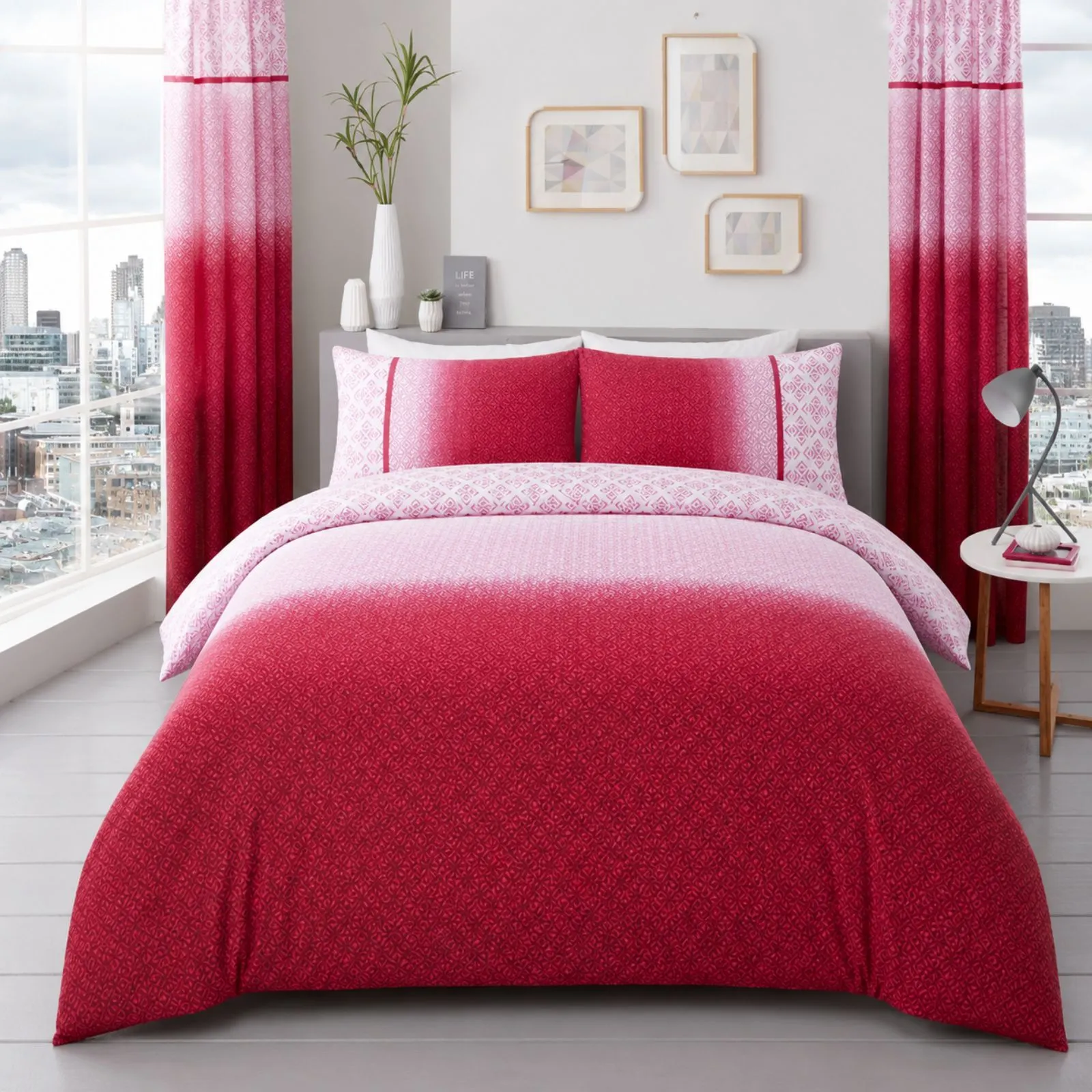 Smart Living Printed Polycotton Urban Ombre Duvet Cover With Pillowcases in Pink 2