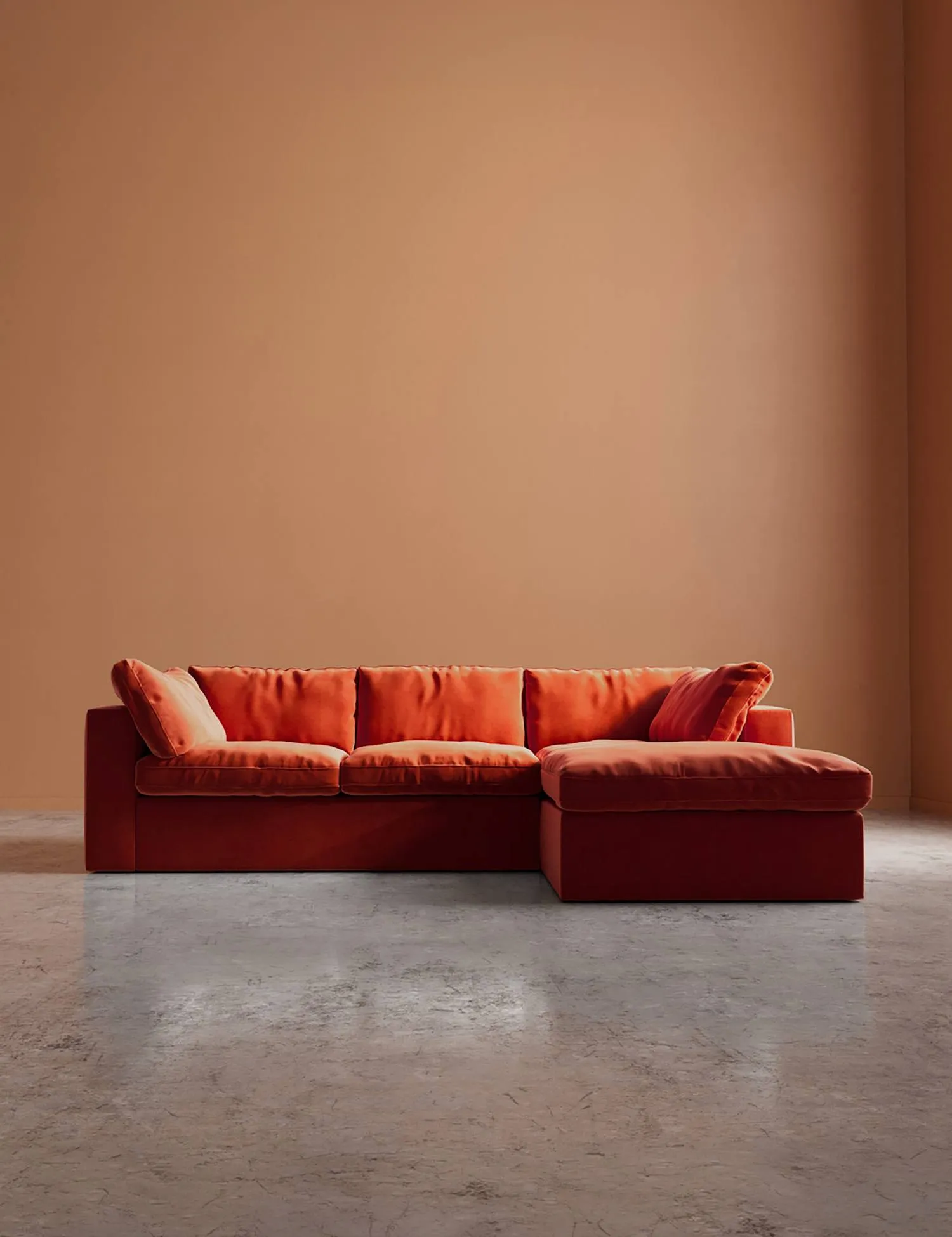 Swoon Easy Velvet Right Corner Sofa Orange