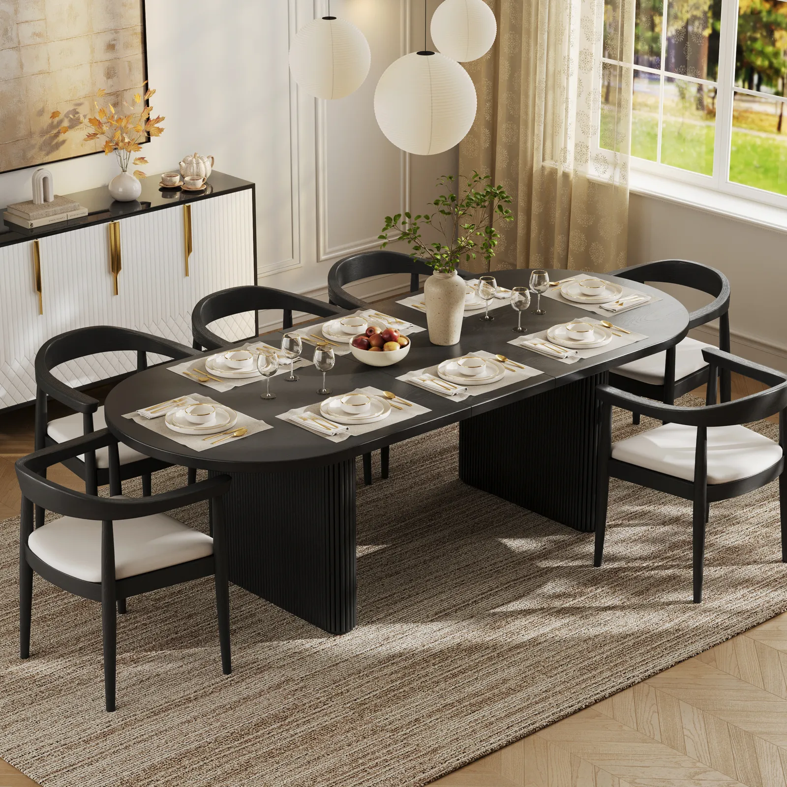 Fluve 200 cm - 240 cm Oval Extendable Black Dining Table Butterfly Leaf (seats 6-8)