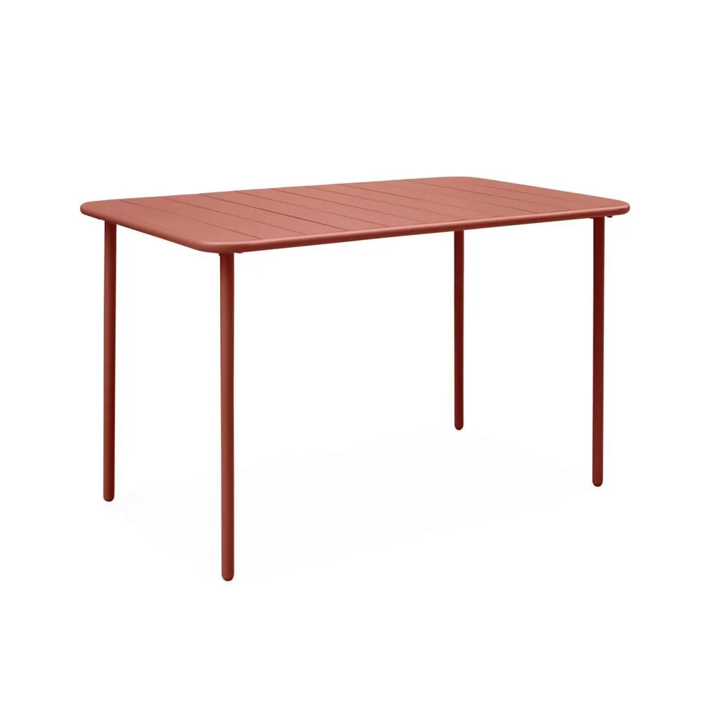 sweeek 4-seater rectangular steel garden table with 4 chairs in Terracotta 6