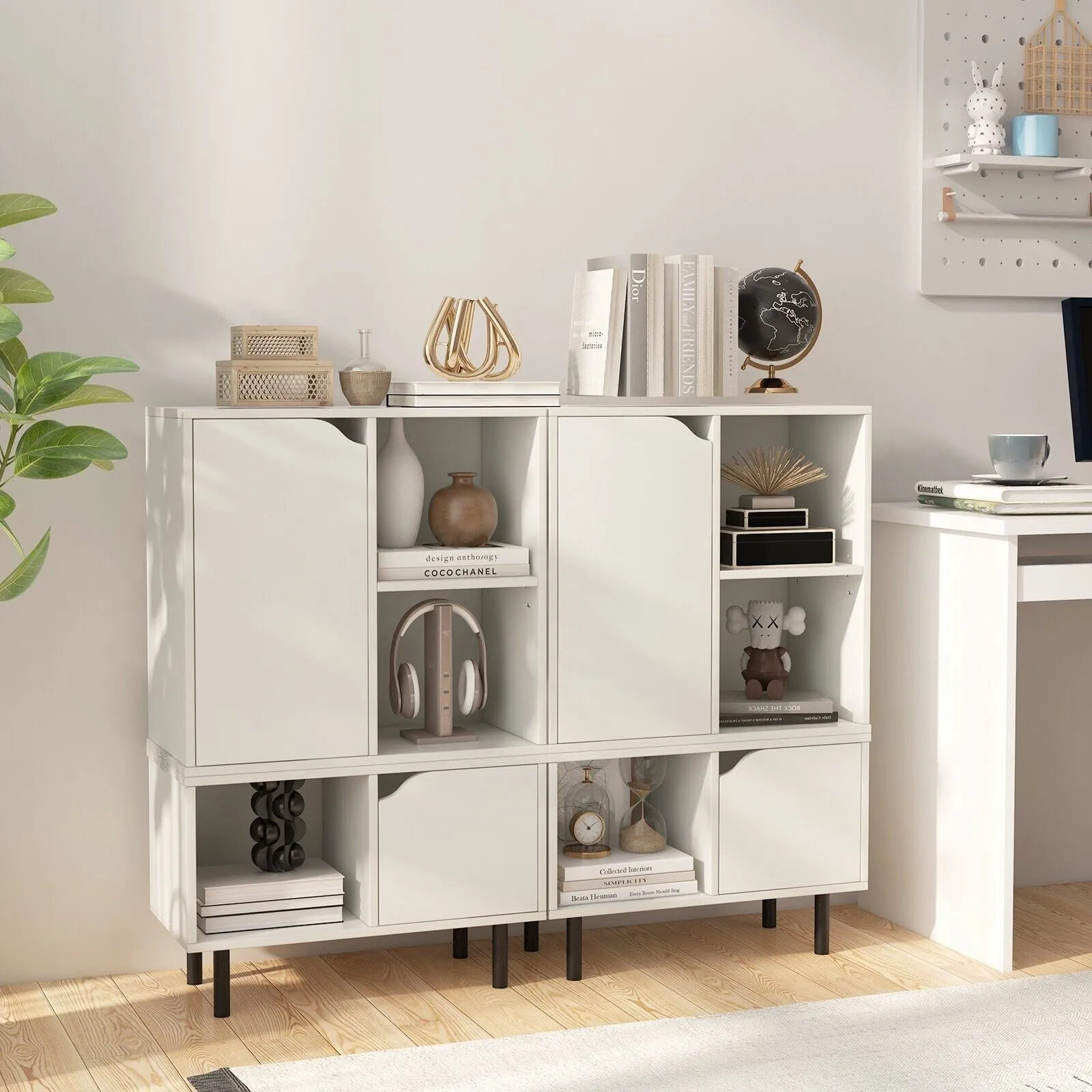 Costway Stackable Bookcase Combination Lattice Cabinet Floor Open Bookshelf in White 4