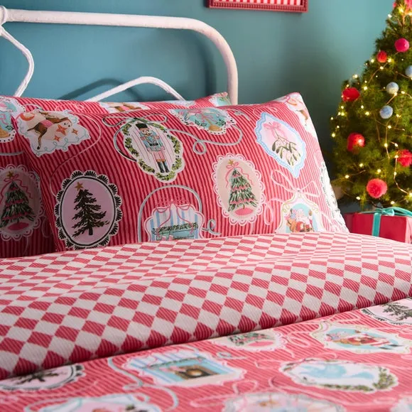Fusion Christmas Vintage Frames Polycotton Duvet Cover & Pillowcase Set 4