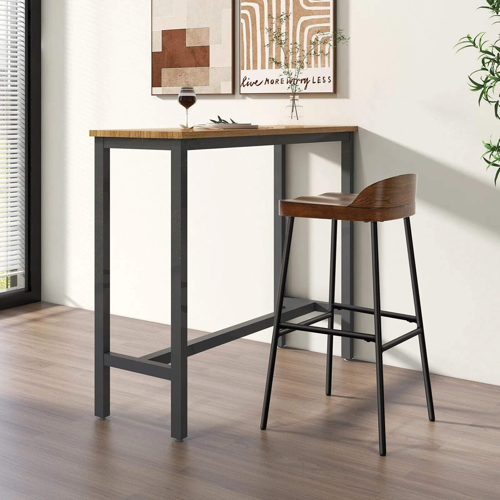 Costway Set of 2 Industrial Bar Stools Tall Kitchen Stools Breakfast High Chair Low-Back in Brown 3