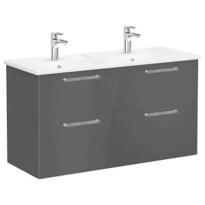 VitrA Avery Storm Grey Wall Hung Vanity Unit & Double Basin - 1200 x 670mm