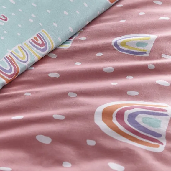 Rainbow Pom Pom 100% Cotton Single Duvet Cover & Pillowcase Set 3