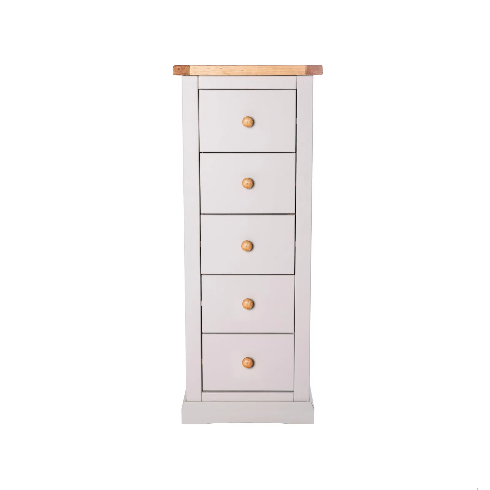 Cabinet Bits Loreo 5 Drawer Narrow Chest of Drawers Wood Knob in Light Grey