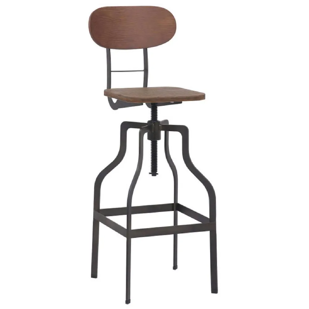 netfurniture Bolzing Kitchen Bar Stool Retro Industrial Style Brown Wood Seat