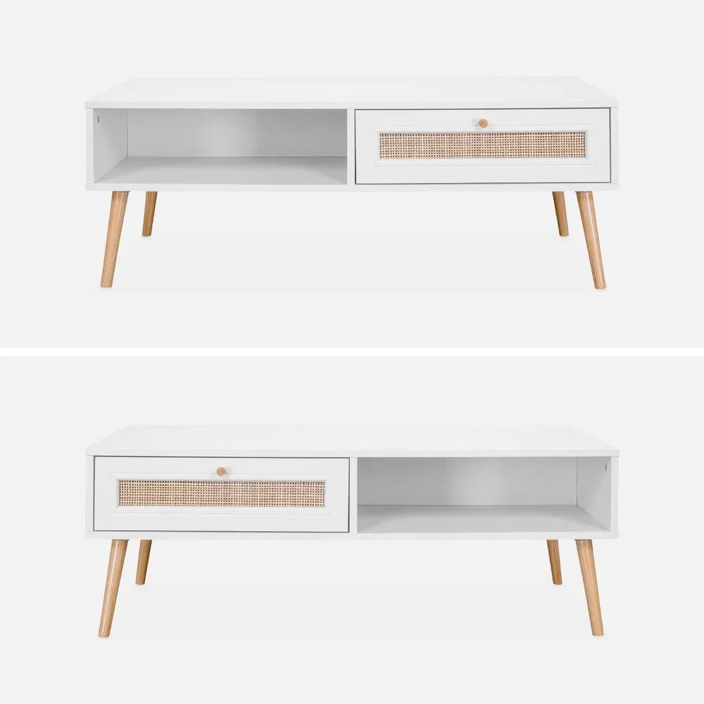 sweeek Coffee Table With Wood & Cane Effect in White 2
