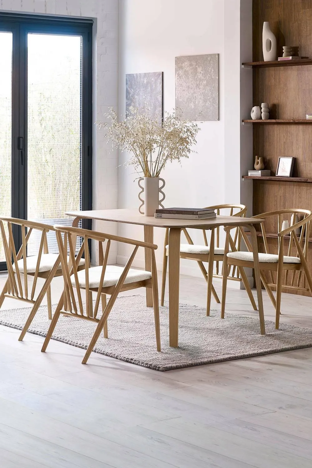Julian Bowen Rory Curved Spindle Back Upholstered Dining Chair in Light Oak 2