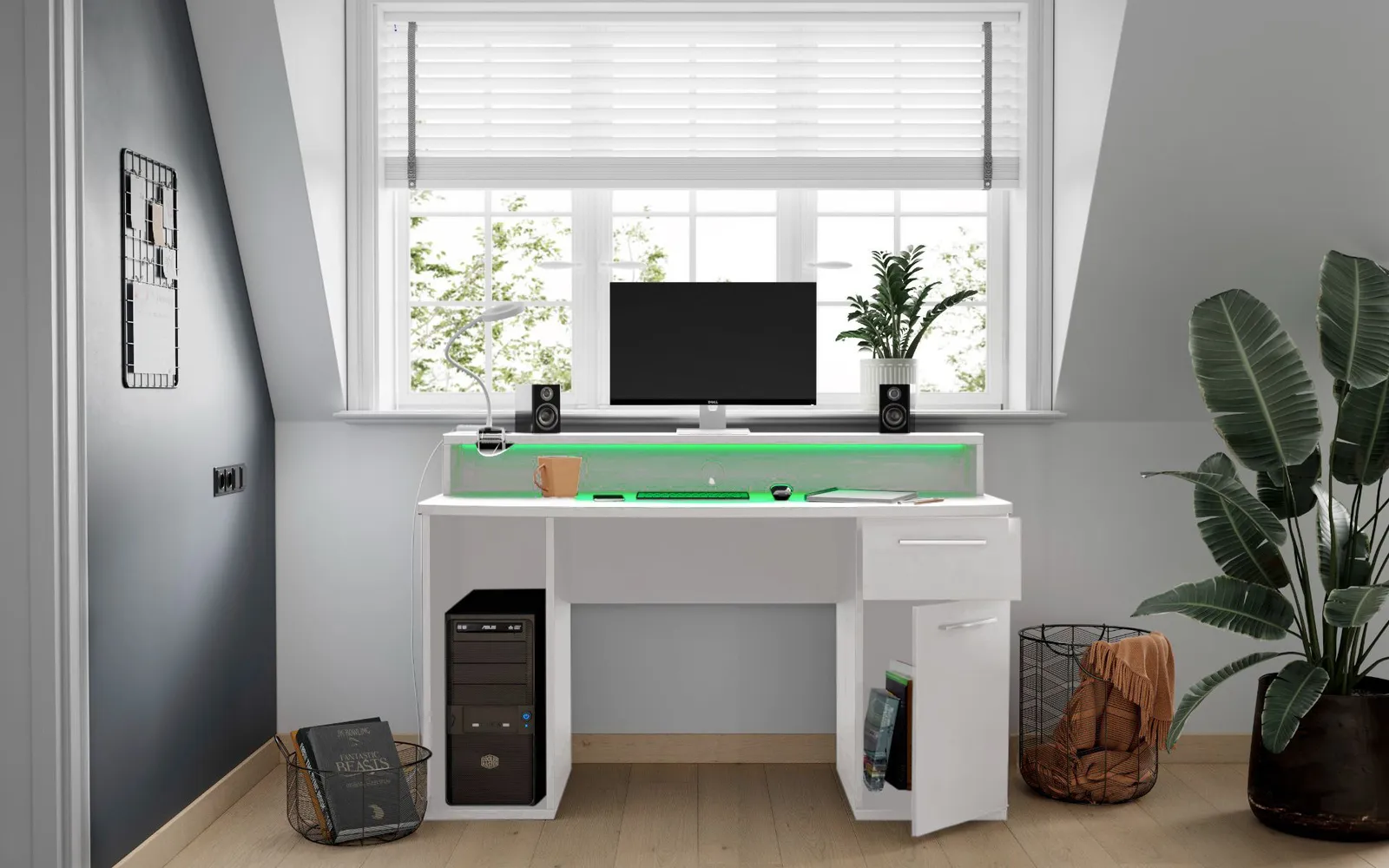 Flair Power Z Compact Gaming Desk in White 3