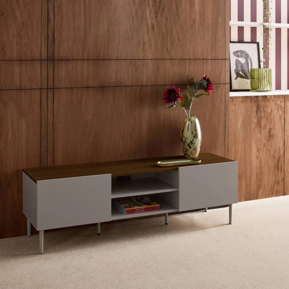 sweeek TV stand metal with wood decor 2 doors 140 cm in Grey 4