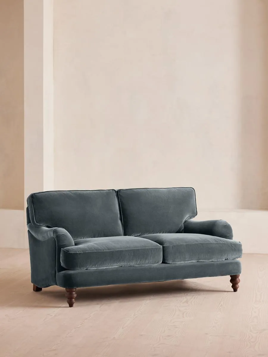 Arundel Two Seater Sofa, Velvet, Grey Blue