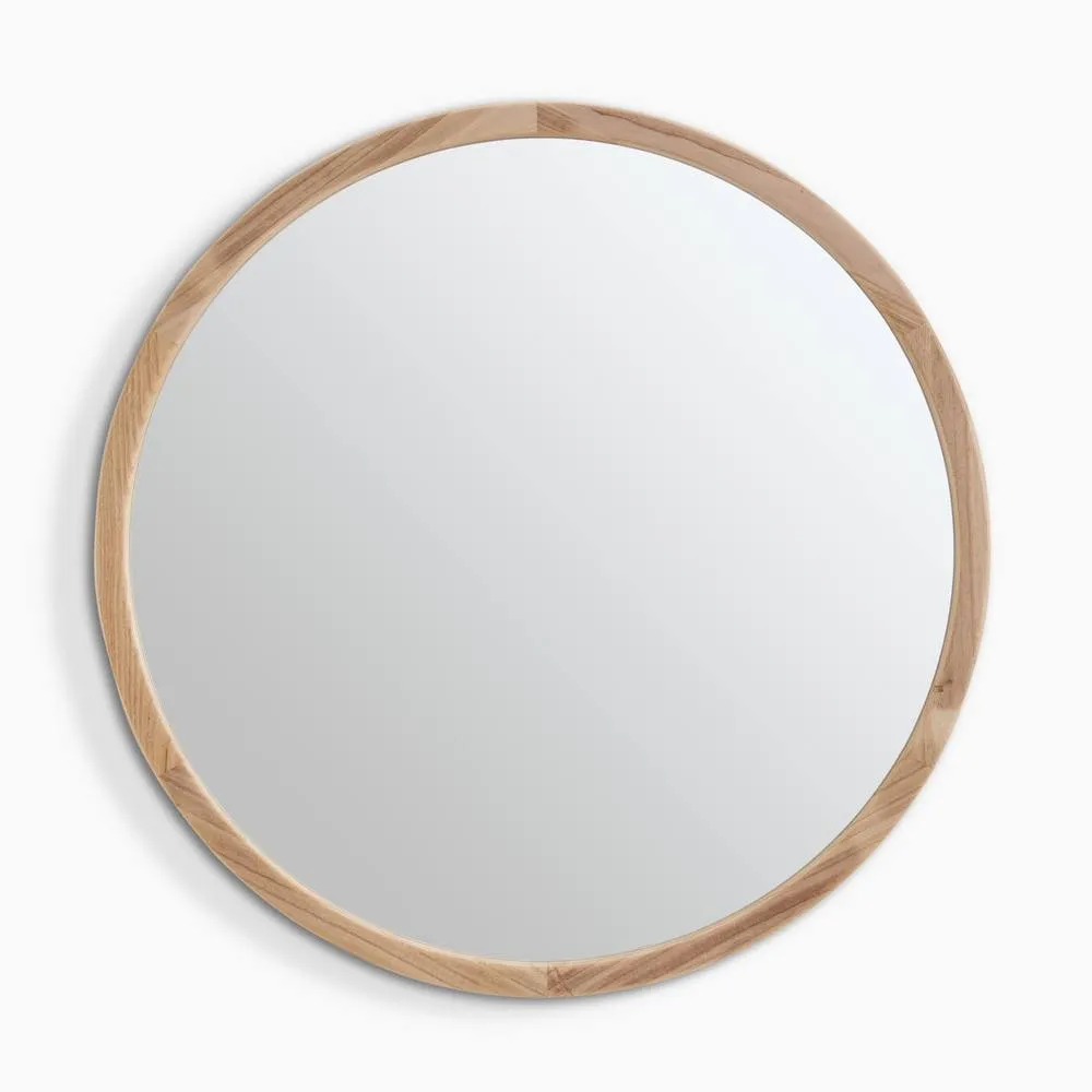 FurnitureboxUK Judith Oak Wood Medium 80x80cm Round Wall Mirror in Light Brown 3