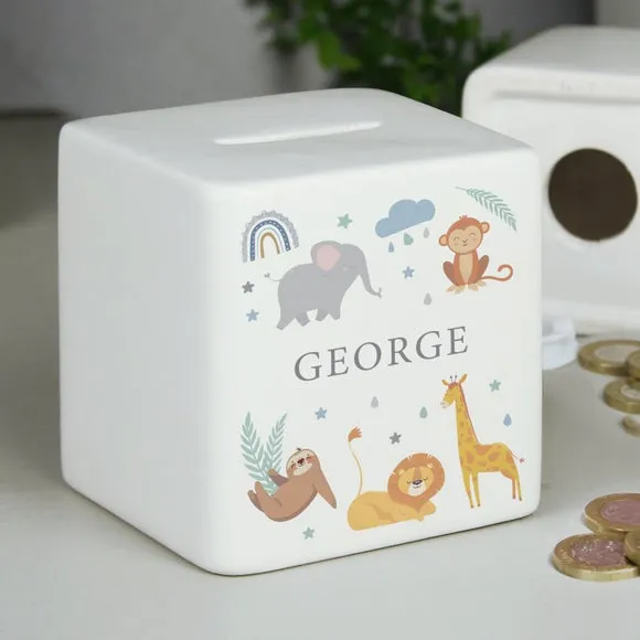 Personalised Safari Animals Ceramic Money Box 4