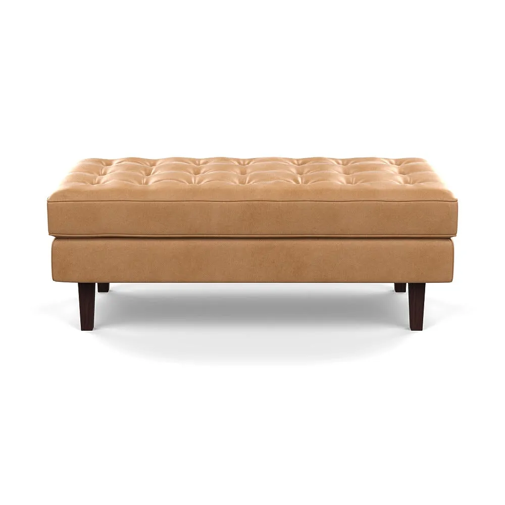 Heal's Hepburn Ottoman Daino Leather Parchment Black Feet