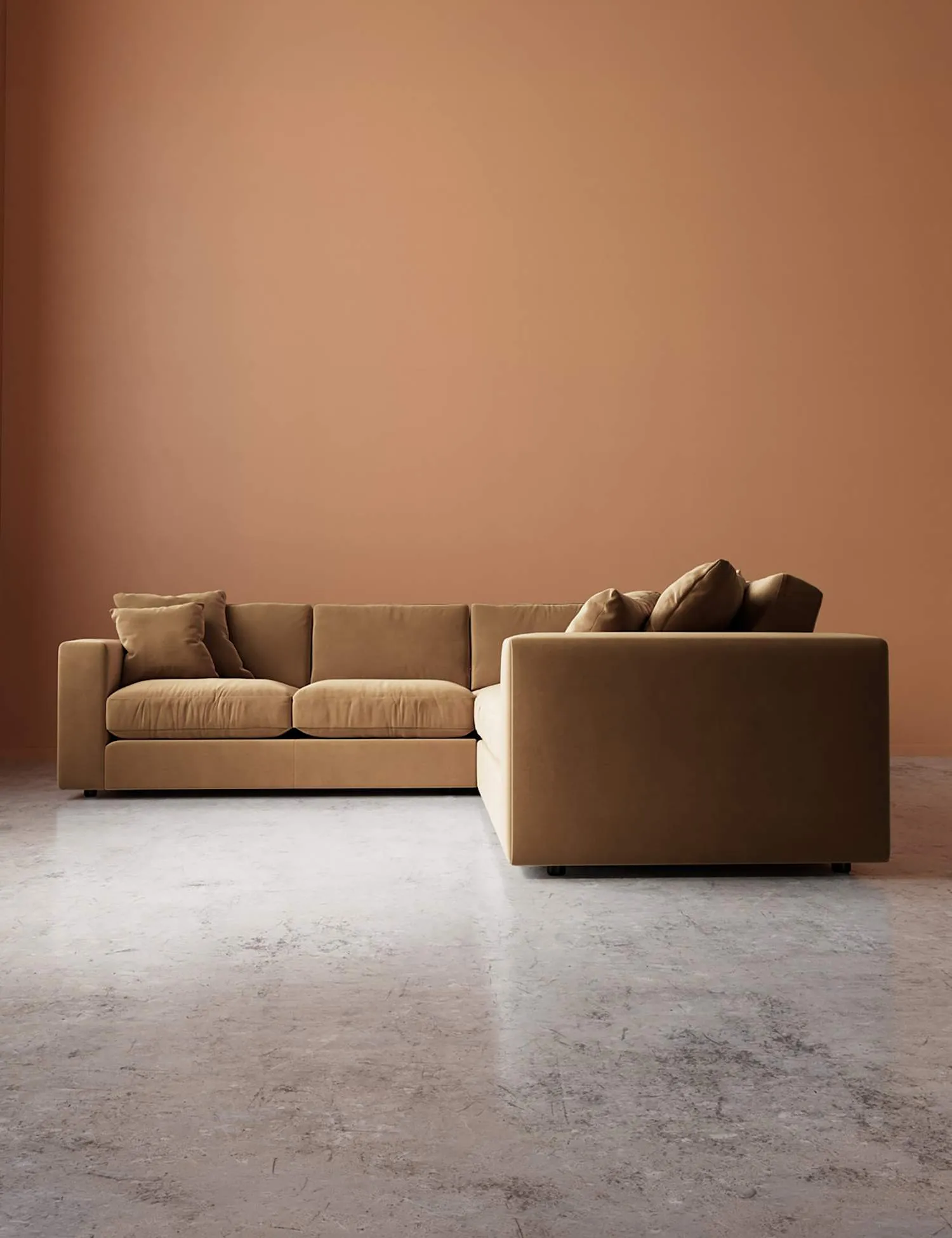 Swoon Easy Velvet Corner Sofa Tan