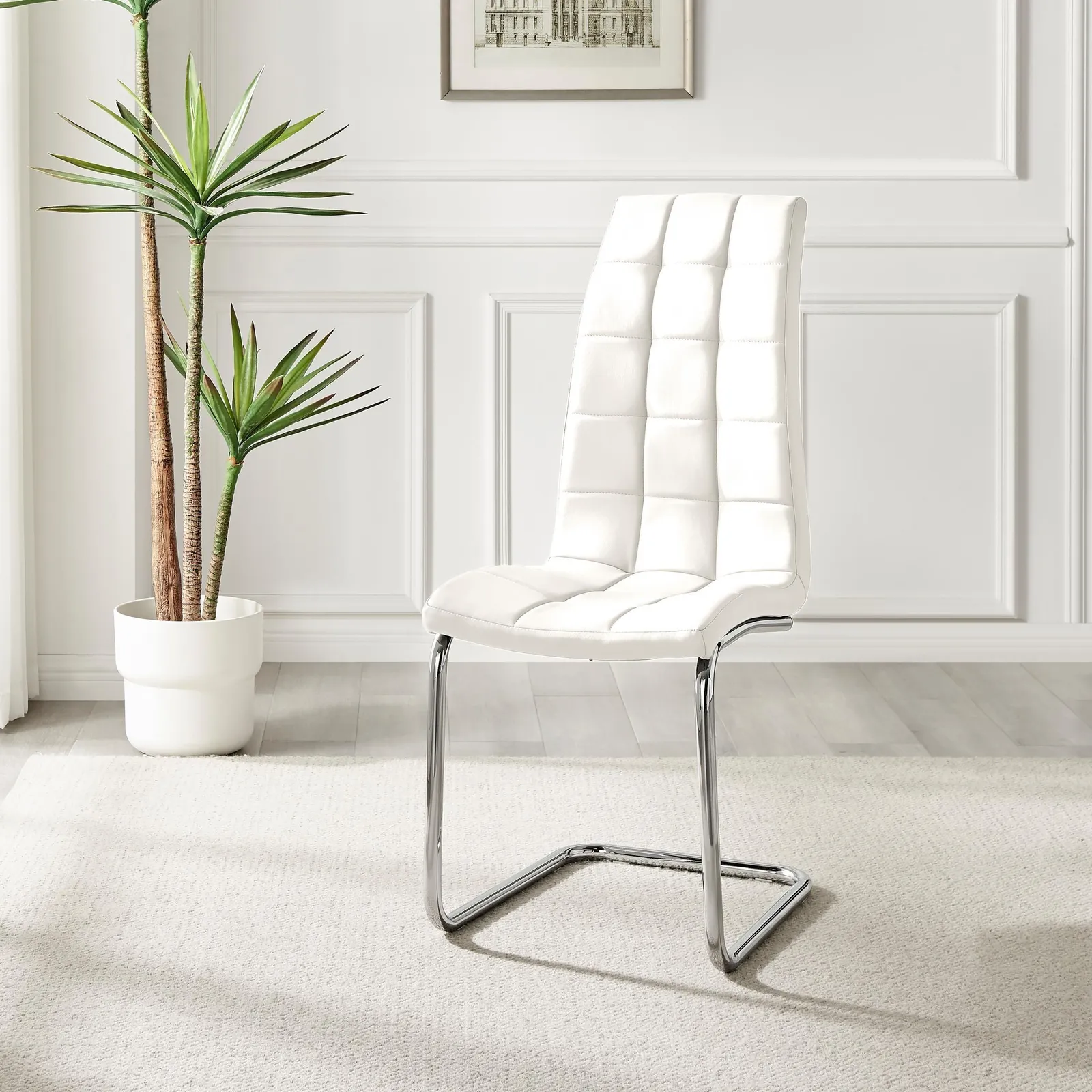 FurnitureboxUK Set of 2 Murano Deep Cushioned Soft Touch Faux Leather Dining Chairs With Silver Chrome Metal Legs in White 4