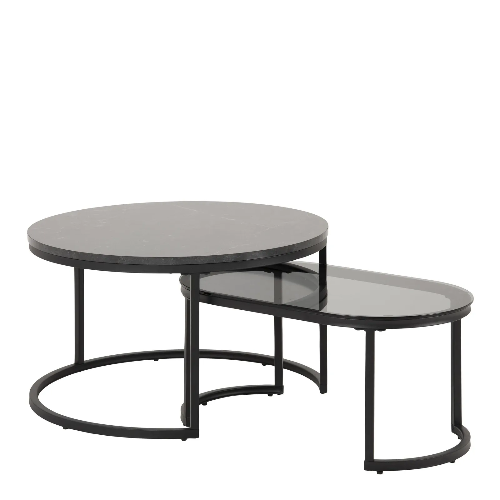Furniture To Go Spiro Round/Oval Coffee Table Set with Black Marble/Smoked Melamine Glass Top