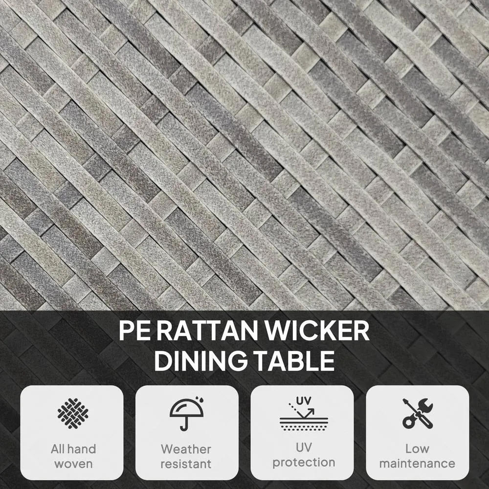OUTSUNNY Outdoor PE Rattan Dining Table w/ Wood-plastic Composite Top, Grey 4