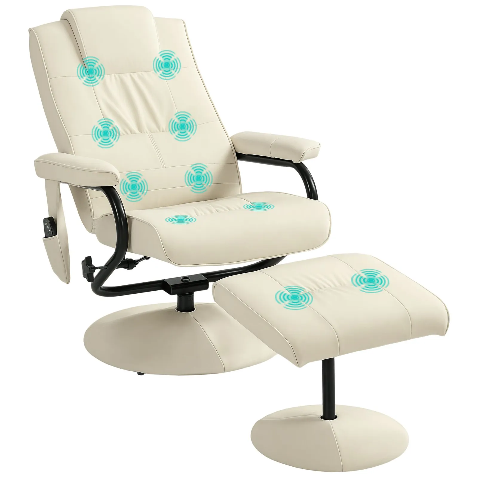 HOMCOM Massage Ottoman Cushioned Recliner Chair 10 Points Vibration Cream