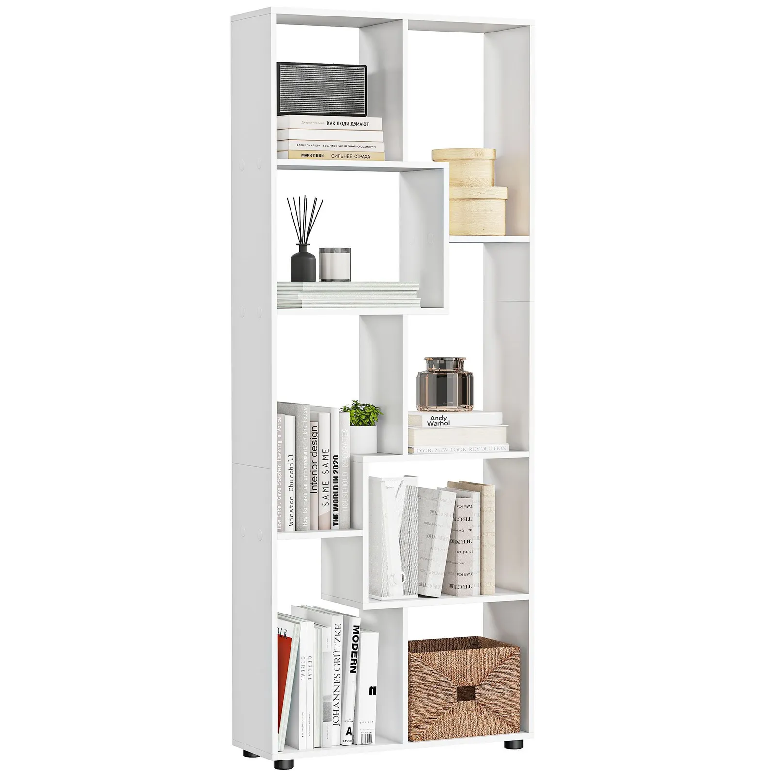 HOMCOM 7-Tier Bookshelf w/ Melamine Surface Foot Pads Anti-Tipping for Home in White 2