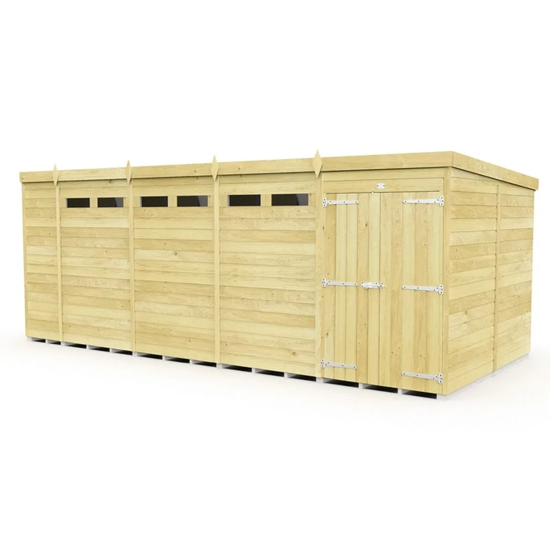 Buttercup Farm 18 x 8 Feet Pent Security Shed - Double Door - L231 x W533 x H201 cm in Brown